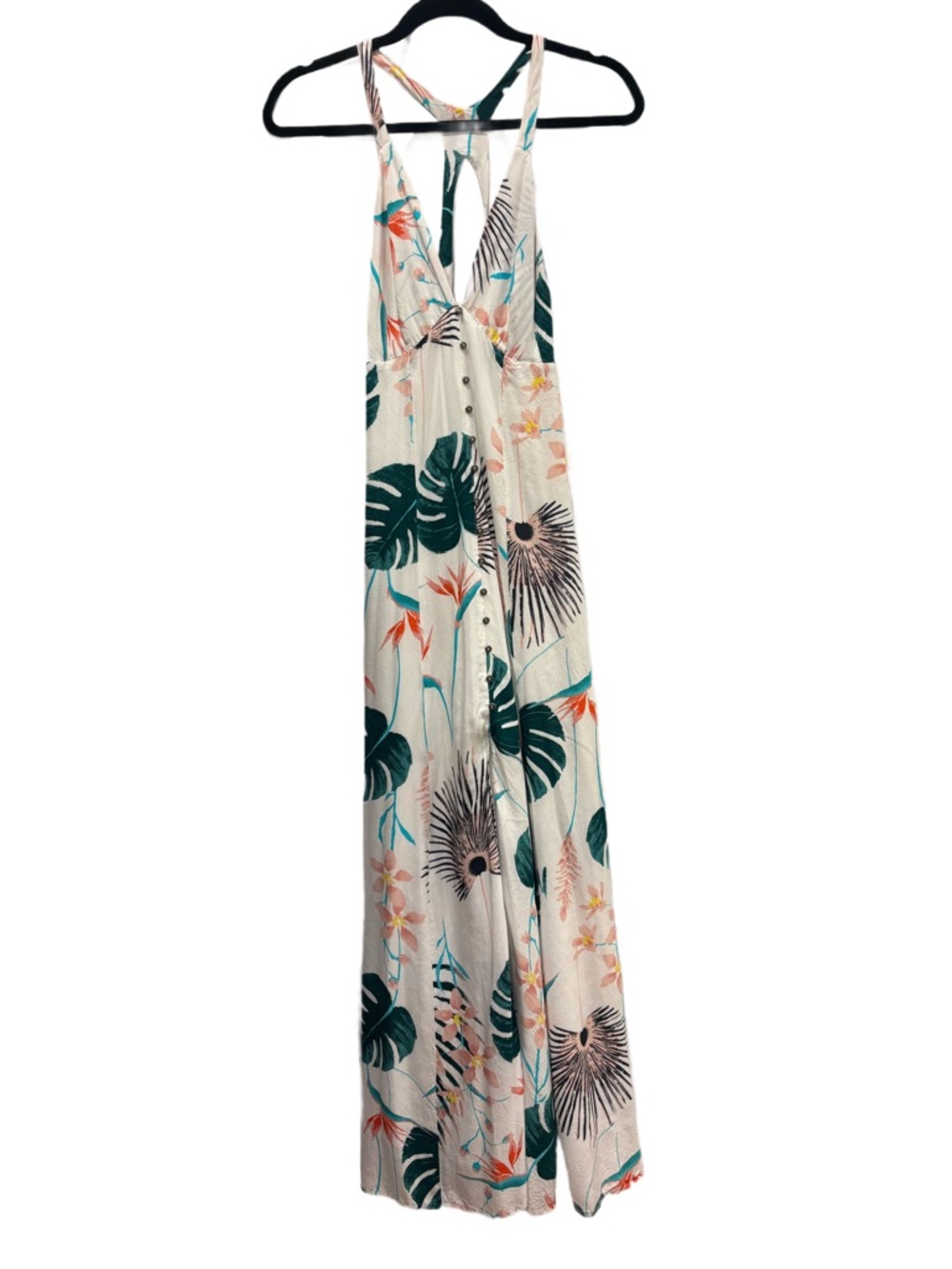 HOMMAGE Los Angeles Tropical Print Flowy Maxi Dress Open Back, Slit Front, M/L - Picture 4 of 9